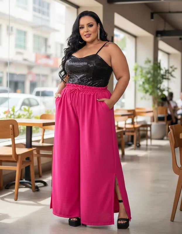 Calça Pantalona Fendas (Com Bolsos)