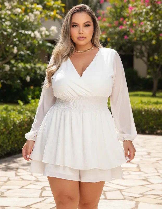 Macaquinho Decote V ML Tule