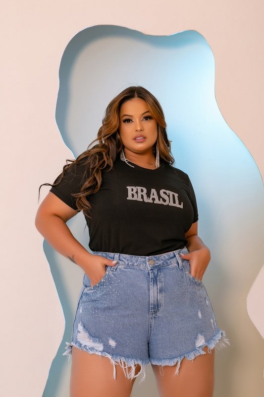 miniatura Short Jeans Destroyed Strass