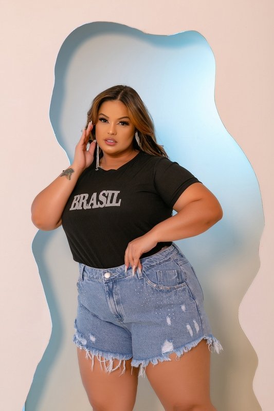 miniatura Short Jeans Destroyed Strass